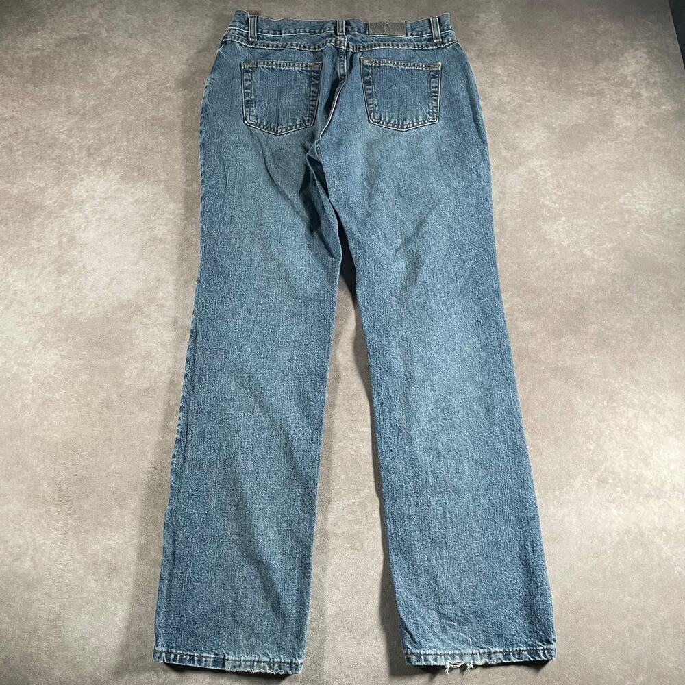 Women's Riveted LEE Jeans Straight Leg Medium Wash Denim Blue 30x29 Relaxed Fit